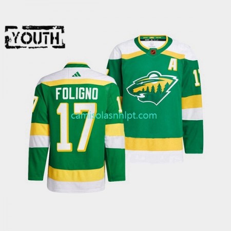 Camiseta Minnesota Wild Marcus Foligno 17 Adidas 2022-2023 Reverse Retro Verde Authentic - Criança